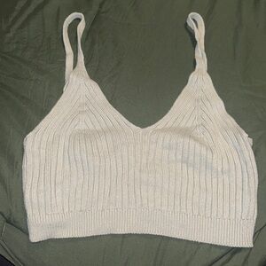 Cream Ribbed Knit Bralette